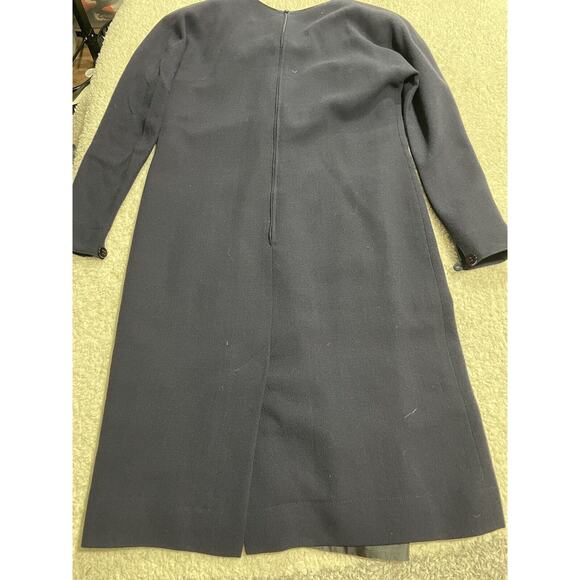 VTG Jean Muir Studio Dress Sz 6 Long Sleeve Classic 100% Wool Lined Navy Blue - Picture 5 of 7